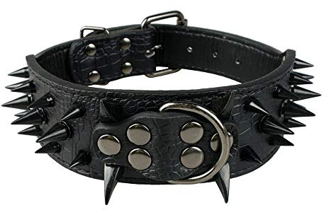 haoyueer skarpt spikat nitat hundhalsband 5 cm brett snyggt läder hundhalsband för medelstora och stora hundar pitbull, labrador, boxershorts Rottweiler schäfer.. (L, svart-1)