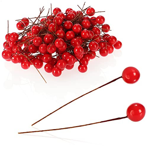 com-four® 150x decorazione a dispersione, rami decorativi con bacche, rami decorativi da spargere come articoli per l'artigianato, abbellire regali e pot-pourris (150 pezzi - bacche rosse)