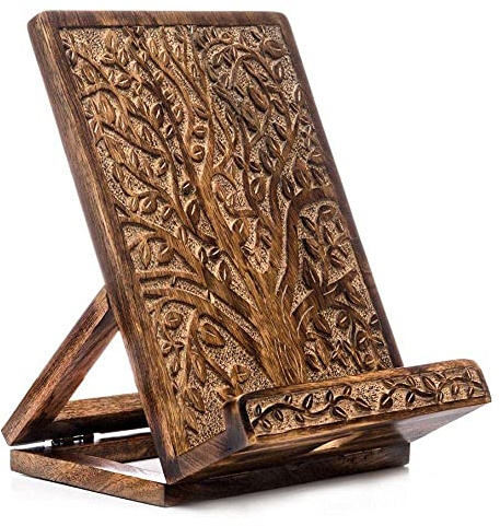 ARTISENIA Hand-Carved Tree of Life Cookbook Stand - Adjustable & Foldable Reading Holder/Kitchen/Office/Desk