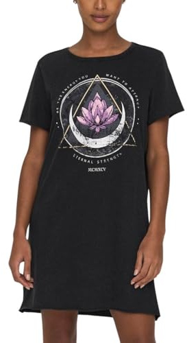 ONLY Vestido de algodón Estampado de Verano con Manga Corta para Mujer, Color:Negro-2, Talla:L