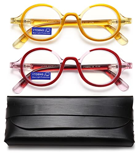 YTDBNS Retro Round Reading Glasses for Men and Women, Stylish Color Frame Design, Blue Light Blocking, Spring Hinges, Anti Eye Strain Computer Readers, 2.75