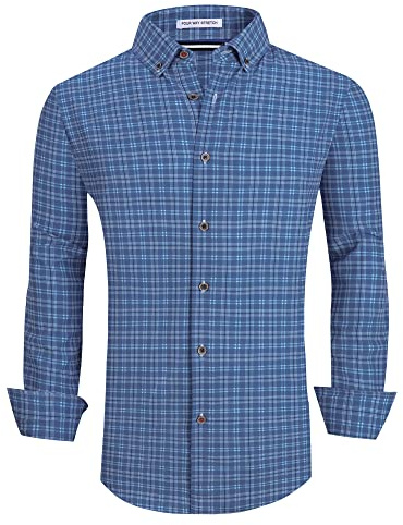Alex Vando Mens Button Down Shirts Wrinkle Free 4-Way Stretch Print Business Casual Shirt,Steelblue,L