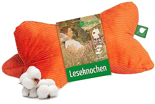 Herbalind Leseknochen Nackenrolle 40x18 cm Cord Design - 100% Baumwolle Cordstoff robust und waschbar - ergonomisches Nackenkissen als Lesekissen zum Relaxen, Lesen - für Tablet - orange