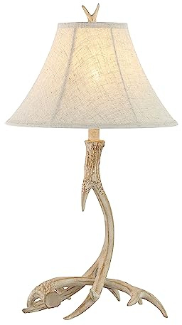 JONATHAN Y JYL6305B Rustic Antler Table Lamp 27.5, Farmhouse Lodge Cabin Decor for Living Room Bedroom, Resin Bedside Nightstand End Table Lamp with Cotton Shade, Beige (LED Bulb Included)