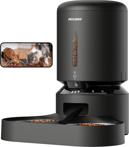 PETLIBRO 5G&2.4G WiFi Distributore Automatico Cibo Gatti con Telecamera,5L 1080P HD Distributore Automatico Cibo Cani con 2 Ciotole in Acciaio Inox,1-10 Pasti/Giorno,APP Controllo,USB e Batterie, Nero