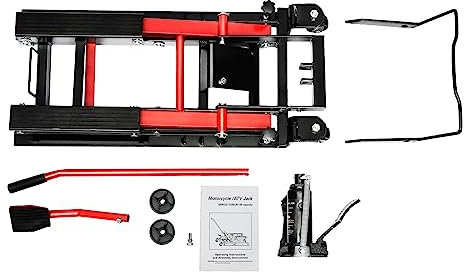 NadineDutol Sollevatore per moto, sollevatore idraulico, carico massimo 680 kg, per riparazione, supporto per moto, altezza 11,5 – 37,5 cm (rosso)