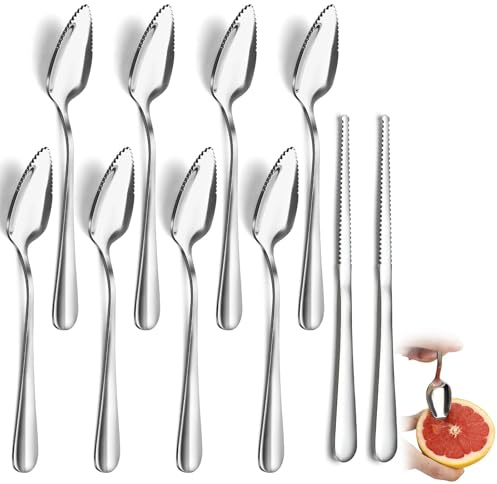 Hunnycook Grapefruit Spoons and Knives - 8 Spoons, 2 Knives, Grapefruit Spoon and Knife with Serrated Edge, Suitable for Cutting all Kinds of Fruits