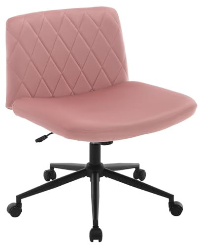 WOLTU Bürostuhl ohne Armlehnen, Schreibtischstuhl mit breiter Sitzfläche, Drehstuhl höhenverstellbar, ergonomischer Stuhl Schneidersitz, Lesesessel 150 kg belastbar, Samt, Rosa BS160rs