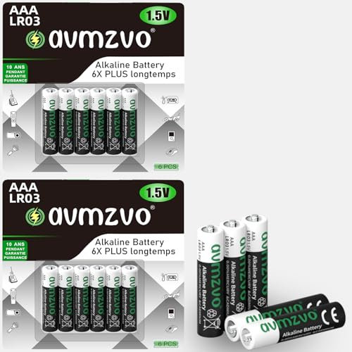 avmzvo AAA Batterien 12 stück, LR03 1,5V, langlebige Power, Leistungsstark, Alkaline, Kann für Spielzeug, Wecker und andere elektronische Geräte verwendet Werden【10 Jahre Garantie】