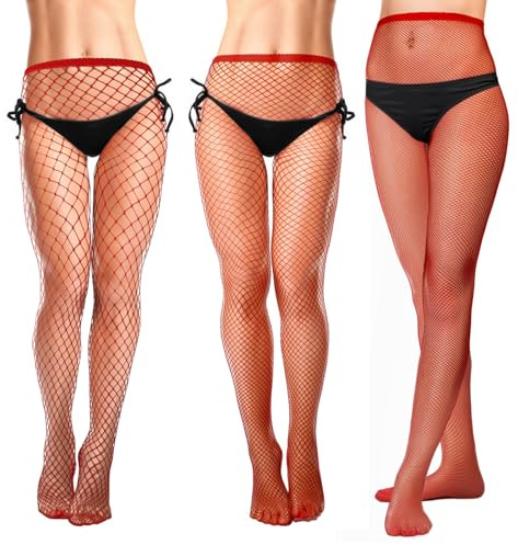 GADITIEK Collant a Rete Rossi per Donna: Confezione da 3 (Rete Grande, Media, Piccola) - Rosso - Taglia Unica - Leggero e Traspirante - Flessibile e Antiscivolo