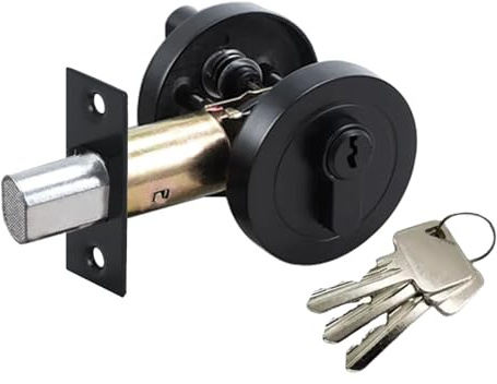 HANDLEZONE® Single Cylinder Deadbolt, Round Deadbolt Lock, Zinc Alloy Lock with Keys – Black Matt. Modern Security Lock for 35–50mm Doors (Front, Entrance, Passage, Bedroom)