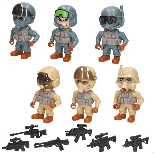 ColorBaby Power Action 47933 Lot de 6 Soldats de Combat, 12 pièces, avec Armes et Casques, Figurines articulées pour Enfants de 3 Ans et Plus, Mission spéciale, Jouets de rôle