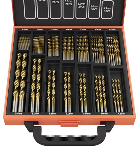 ENERTWIST Titanium Coated Drill Bit Set,99 Pcs High-Speed Steel HSS Twist Bits for Metal, Wood, Plastic, Aluminum Alloy - 135° Metric Set (1.5mm-10mm) with Storage Case