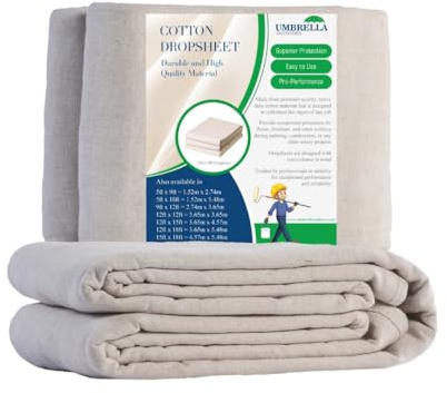 Confezione da 2 teli antipolvere in cotone resistente per decorare la pittura, panni per mobili, rivestimenti per pavimenti, coperture antipolvere durevoli per lavori di ristrutturazione e costruzione