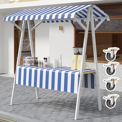Carrito Puesto de Vendedor Carrito Plegable De Metal Con Ruedas Para Puestos De Venta En El Suelo, Ideal Para Puestos Callejeros, Mercados De Agricultores, Ferias Artesanales Y Playas.(Blue,59x23.6in(