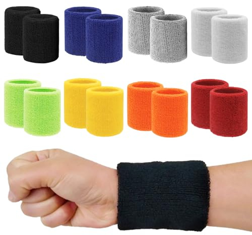 16 Pièces Bandeau Poignet Sport, Bracelet Anti Transpiration Poignet, Bracelets De Tennis en Coton Serre-Poignets, Bracelets Absorbants pour Hommes Femmes Basketball de Football de Gymnastique