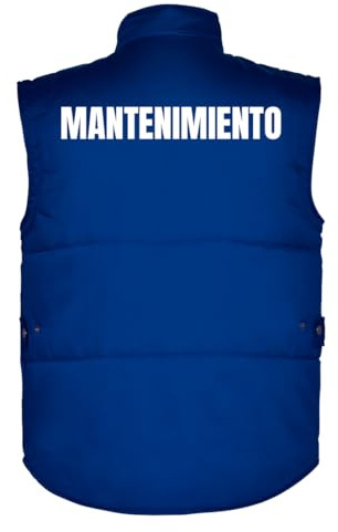 Traineando Chaleco hombre laboral Personalizado - Ropa de trabajo para hombre multibolsillos con cuello alto y cierre velcro (FR/ES, Letras, M, Regular, Regular, Azul Royal, MANTENIMIENTO)
