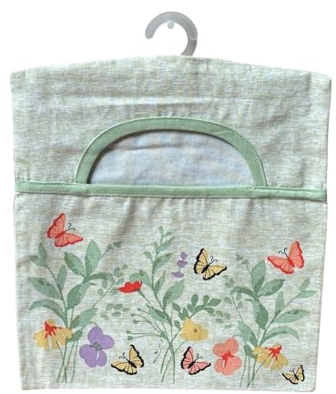 On Trend 100% Cotton Peg Bag with Double Hanging Hook (30 x 33 cm) (Butterfly Meadow)