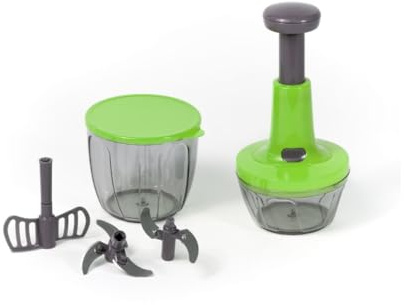 Pedro Chef set Tritatutto Manuale da Cucina, con 2 Contenitori in Plastica, 4 Lame Intercambiabili, per Verdure e Frutta (Blu)