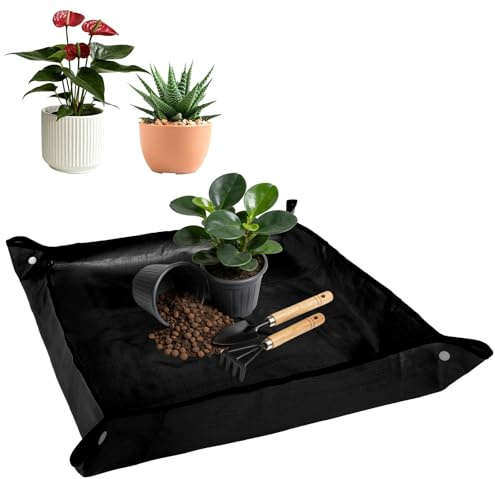 AOOWU Tappetino per Rinvaso di Piante, Tappetino per Piante da Giardino Impermeabile, 100 × 100 cm Tappetino da Trapianto Pieghevole per Rinvaso di Piante, Piante Grasse, Piantina（Nero）