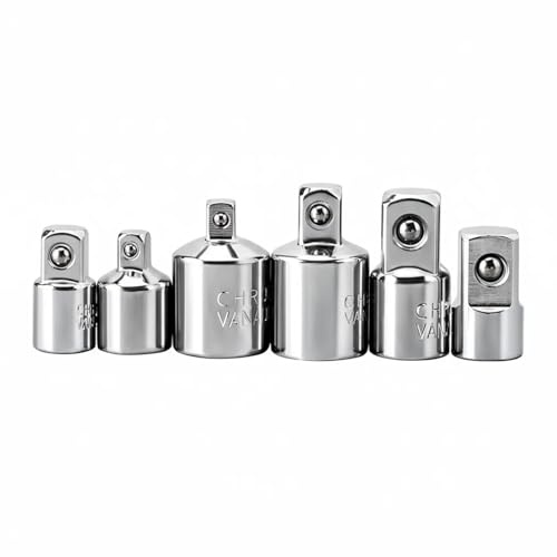 Juego de Adaptadores de Vaso 6 Piezas, Accionamiento Cuadrado 1/4 3/8 1/2, Reductor y Ampliador, Para Carraca, Llaves y Vasos, Acero al Cromo Vanadio CR-V (Plata)