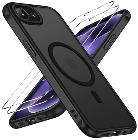 iVoler Cover Magnetica per iPhone 17e / 16e con 2 Pezzi Vetro Temperato, [Compatibile con MagSafe] Custodia Traslucida Posteriore Sottile Anti-Impronte Case, Nero