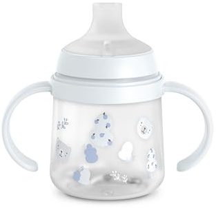 Suavinex, Bicchiere di Apprendimento per Neonati+6 Mesi, Beccuccio in Silicone, Biberon con Manici, con Sistema Anticolica, Coperchio Protettivo, Bicchiere Antigoccia, 150 ml, Wild&Free Azzurro