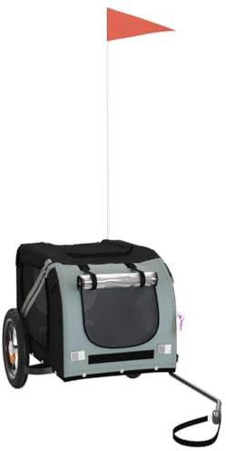 Teenpull Rimorchio per bicicletta cani grigio nero in tessuto Oxford e ferro 124 x 53 x 53 cm pieghevole con rete traspirante per viaggi all'aperto e passeggiate in città