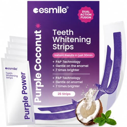 ESMILE – Professional Purple Teeth Whitening Strips with Coconut Flavor – 28 V34 Whitening Strips for an Instant Whitening Effect