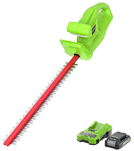 Greenworks Tools Taille-haie sans fil G24HTK2 (Li-Ion 24 V 47 cm longueur de coupe 17 mm espacement des dents 2800 coupes/min poignée en forme de T avec batterie et chargeur de 2Ah)