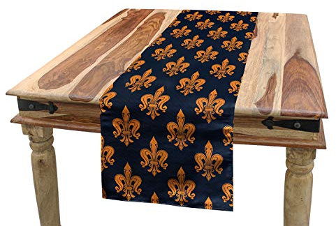 ABAKUHAUS Fleur De Lis Tischläufer, Victorian Gothic, Esszimmer Küche Rechteckiger Dekorativer Tischläufer, 40 x 300 cm, Orange Blau