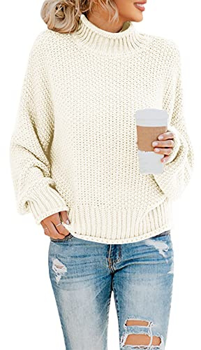 Saodimallsu Polotröja för damer, oversized sweatshirt med långa fladdermusärmar, lös passform och grovstickad, tröja med ledig design