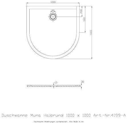 HOESCH Hoesch Halbrund/Vorwand-Duschwanne MUNA 1000 x 1000 x 30 mm weiß