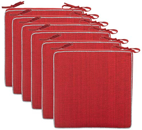 Brandsseller Set de 6 Cojines de asiento 40x40x4 cm – Cojine para silla repelente al Agua con Cintas de Sujeción aspecto de Lino – interior y exterior – Cocina,Terraza, Jardín – Rojo