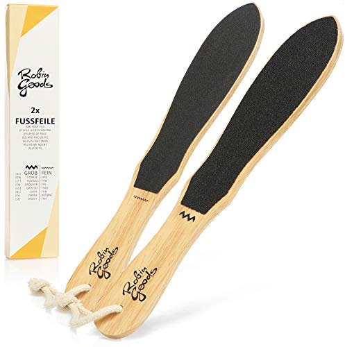 Robin Goods® 2X Hornhautraspel Fußfeile aus Holz, grob & fein | Hornhautfeile, Hornhautentferner zur Entfernung von Hornhaut & Schwielen (2 Stück)