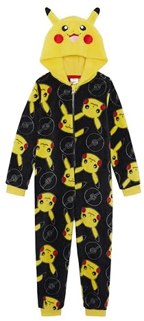 Pokémon Pyjama à Capuche pour garçons ou Filles, Combinaison Pikachu pour Enfants, Grenouillère, Noir, 7-8 Ans