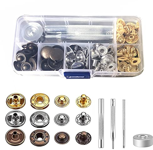 Bouton Pression Metal, Bouton Pression Cuir, Pression Bouton Fixation, 30 Sets avec 4PCS Outil Fermetures à Pression Coudre Boutons Pression Fournitures de Bricolage Artisanat de Couture 15mm
