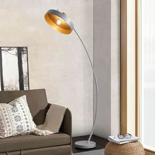lux.pro Lampada da Terra a Stelo Curvo Piantana ad Arco - Alta 159 cm - Paralume a Cilindro Basso Ø35 cm Lampada in Metallo - Grigio