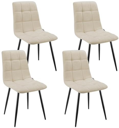 WAFTING Esszimmerstühle 4er Set, Gepolsterter Stuhl mit Hoher Rückenlehne und Leinendesign, Esstischstühle mit Metallfuß, für Esszimmer, Wohnzimmer, Küche, Schlafzimmer und Empfangsraum, Beige