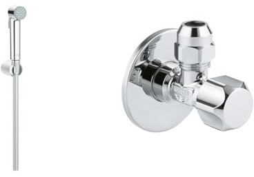GROHE Vitalio Trigger Spray 30 Ensemble Pommeau de Douche, Chromé, 26175001 & Robinet d'Arrêt 1/2 Pouces 22029000, Argent