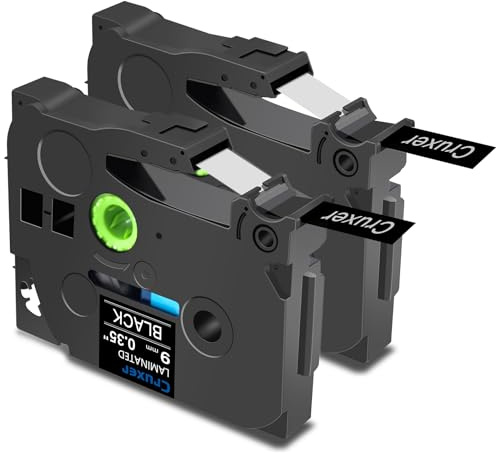 Cruxer 2er-Packung Kompatibel für Brother P-touch TZe-325 Black Laminierte Bänder，Weiß auf Schwarz 0,35'' 9mm x 8m Schriftband Ersatz für Brother PT-H100R PT-200 PT-H105 PT-H110 PT-D410 PT-E110VP