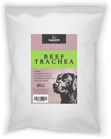 Copdock Mill Trachea Beef Bites (aprox 5cm) Natural Dog Treats 1kg Bulk Bag Promotes Healthy Bones and Joints for your Dog