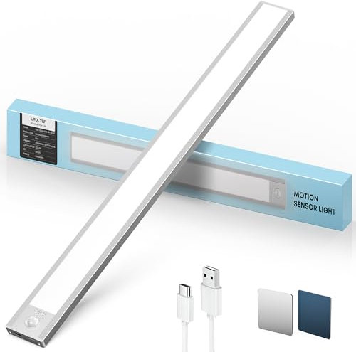 LROLTEF Luce LED Sottopensile Cucina - 50CM Sensore di Movimento per Luce Armadio - 3000mAh Dimmerabile Luci Lampada per Cucina Soggiorno Scale Camere da Letto | 1 Pezzi Argento