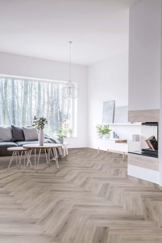 Klick Vinylboden in Fischgrät Optik Eiche SPC Click Vinyl in Holzoptik ideal für Wohnzimmer und Schlafzimmer