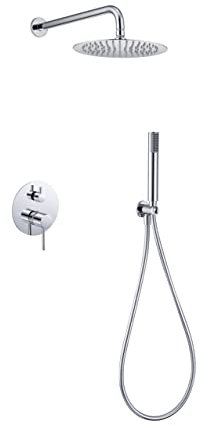 GALYON IMEX Sistema de Ducha Empotrado Serie MONZA – Ducha Kit, EMPOTRADO MODERNO, Grifería Monomando con Rociador Extraplano Ø25 cm, Acabado Cromado y Antical.