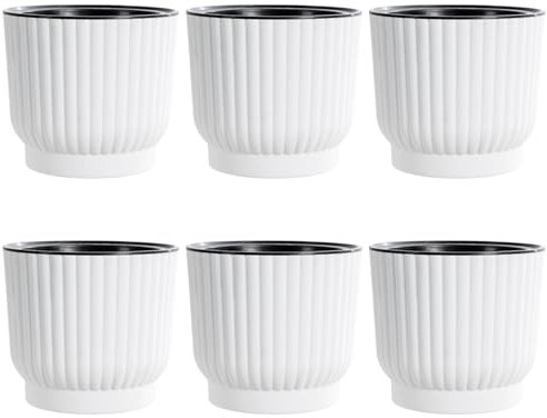 Pot de plante d'auto-arrosage, 6pcs Self Watering Planter 6 '' plante en plastique Pot avec des trous de drainage et une corde de mèche, des pots de violet africains pour les plantes intérieures, les