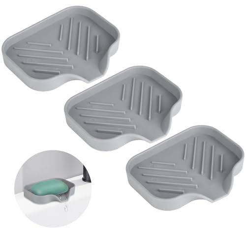 3 Stück Seifenschale, Seifenschale mit Ablauf, Seifenablage Silikon mit Rutschfreies Design, Seifenunterlage Grau, Seifenhalter für Dusche, Badezimmer, Küche