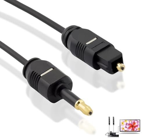 Cavo Ottico Toslink a Mini Toslink 3,5mm (Non AUX) Cavo Ottico Digitale S/PDIF Placcato Oro per TV, DVD, Soundbar, Chromecast Audio – Fibra Ottica Alta Qualità per Audio Digitale (1 metro)