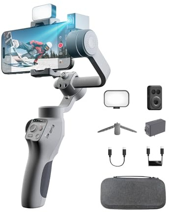 FUNSNAP Capture5 Gimbal Stabilizer for Smartphone, Magnetic AI Tracker Fill Light Remote Control 500g Payload, 3-Axis Phone Gimbal for Android & iPhone 16 15 Pro Max for Video Recording（Gray）