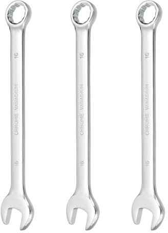 HARFINGTON 3Pcs Combination Wrench 16mm Metric 12-Point Box and Open End CR-V Steel Double Ended Spanner Tool for Automotive Pipe Furniture Machinery DIY Repair, Silver White